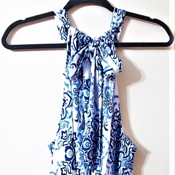 VINTAGE Blue/White Halter sz. XL - Picture 2 of 3